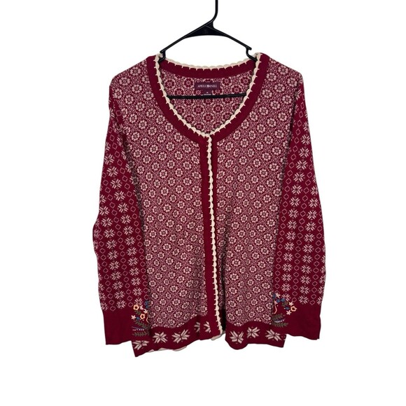 April Cornell Red Floral Embroidered Cardigan Sweater Cotton Size Medium - Picture 1 of 7